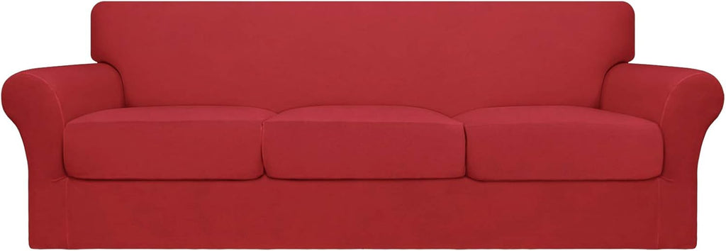 4 Pieces Stretch Sofa Slipcover for 3 Separate Cushion Couch, Camel W581810