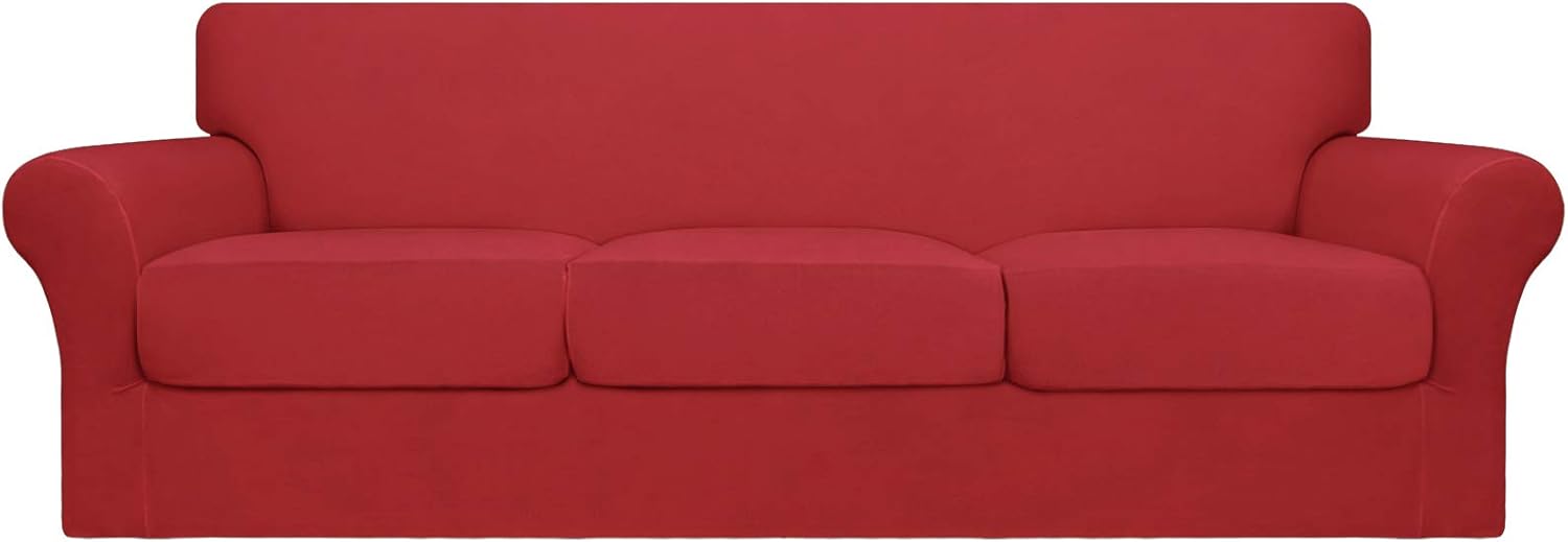 4 Pieces Stretch Sofa Slipcover for 3 Separate Cushion Couch, Camel W581810