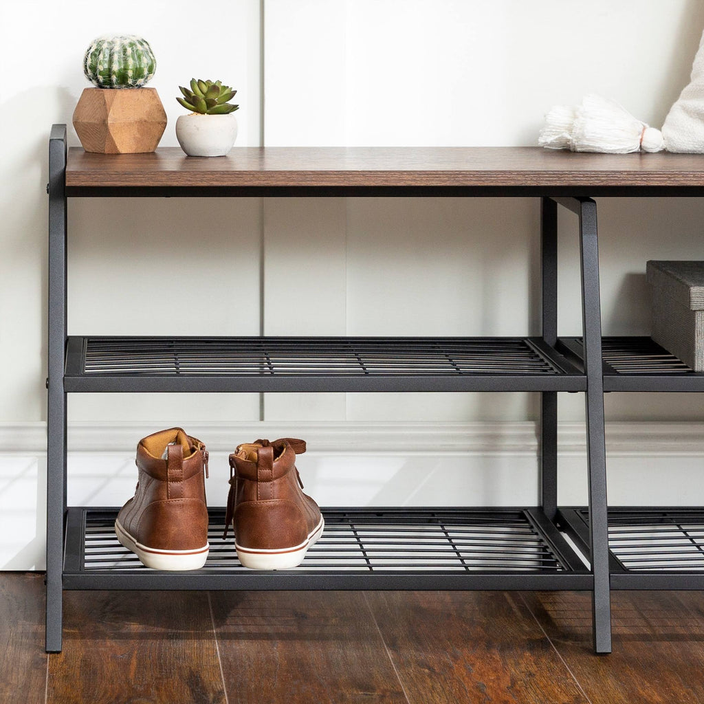 Industrial Shelf Entry Bench Grey Wash G485835