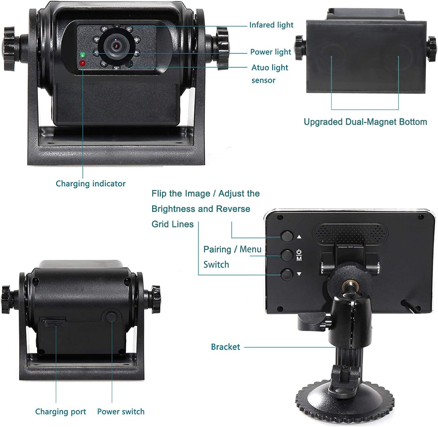 Wireless Magnetic Trailer Hitch Backup Camera with 4.3 inch LCD Monitor T8670