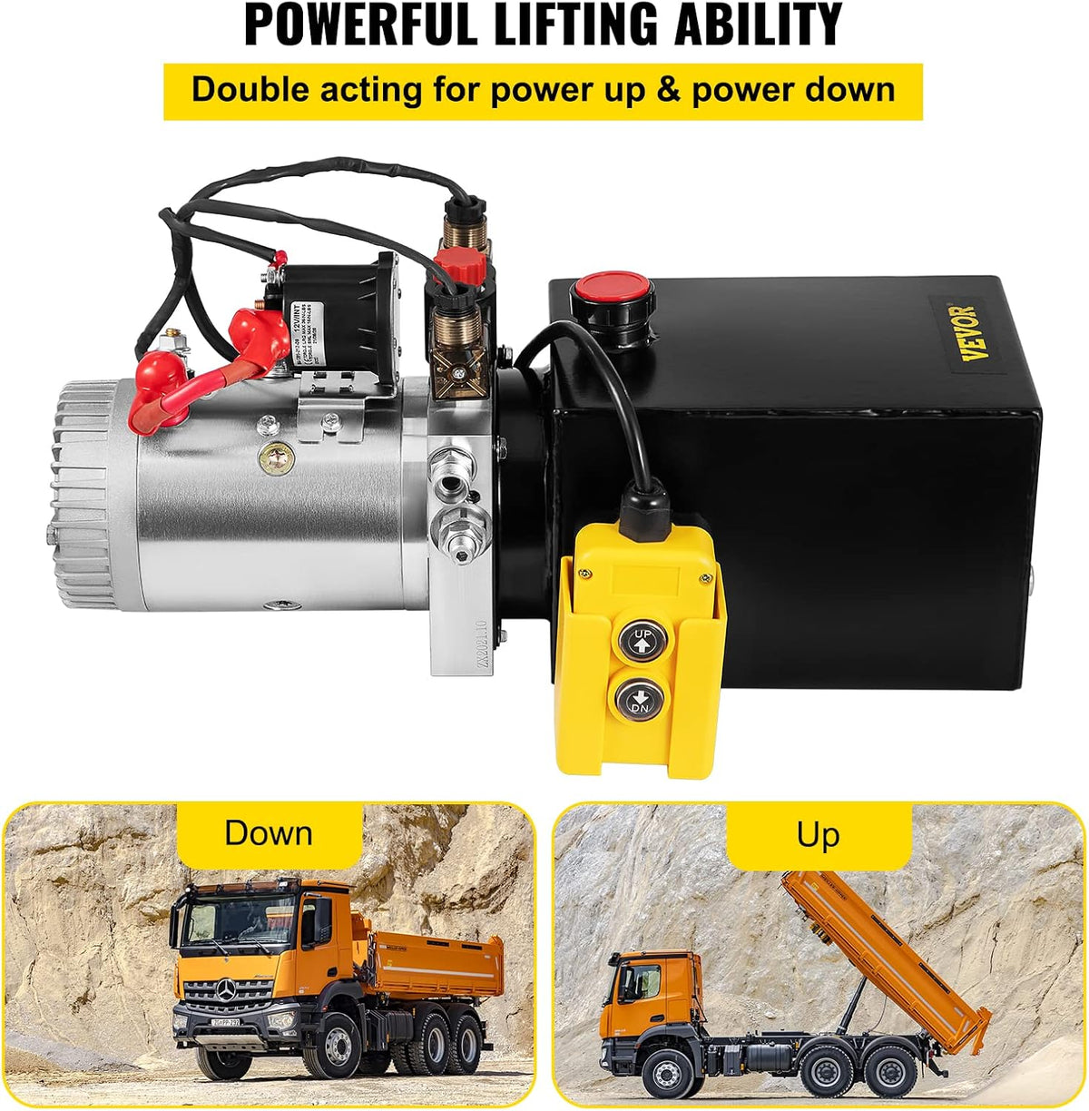 Hydraulic Power Unit 8 Quart Double Acting 12V DC Metal Oil Reservoir H9174