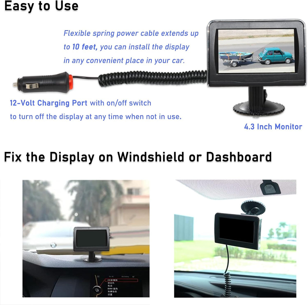 Wireless Magnetic Trailer Hitch Backup Camera with 4.3 inch LCD Monitor T8670
