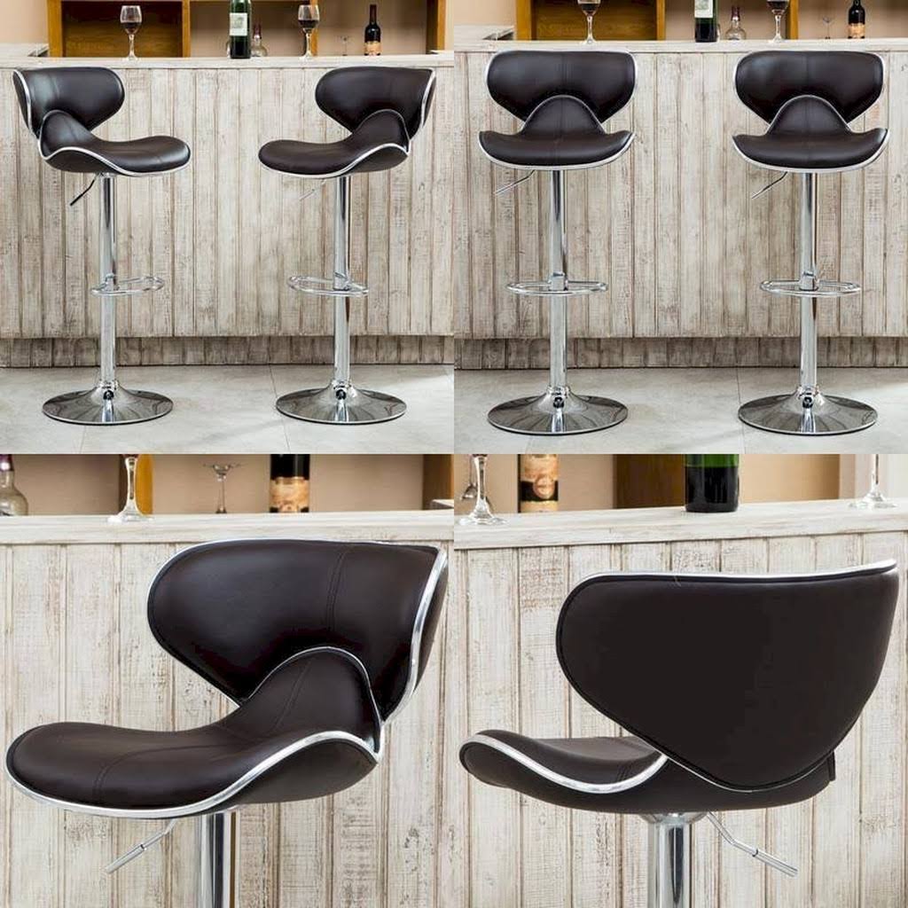 Brown Leatherette Adjustable Swivel Barstool Set of 2 Z3730