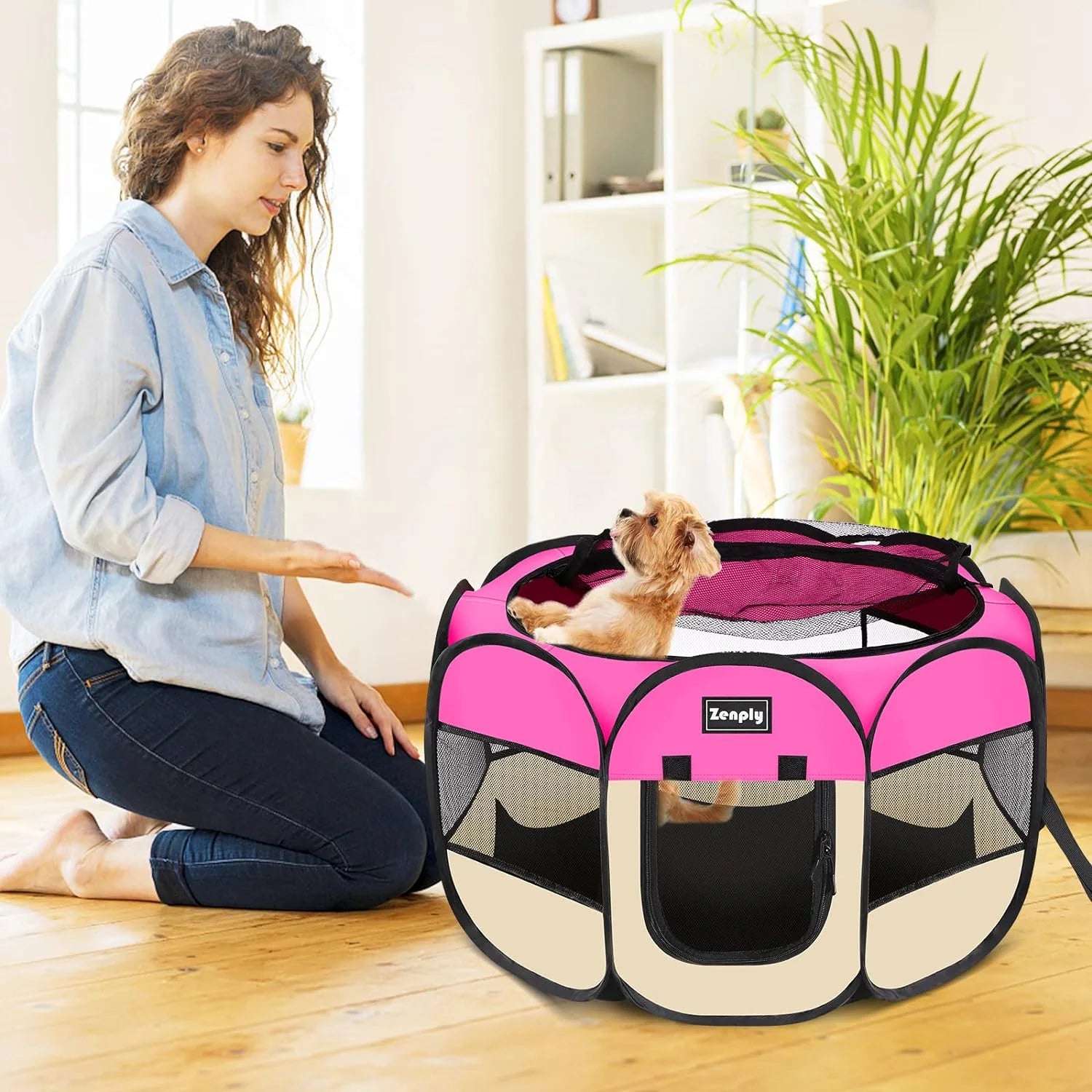 Portable Pet Playpen Foldable Pop Up Kennel Tent Crate with Shade Ventilation Mesh Q8678