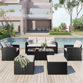 6-piece All-weather Wicker Patio Dining Sectional Set with Coffee Table, Ottomans, Removable Cushions J39700