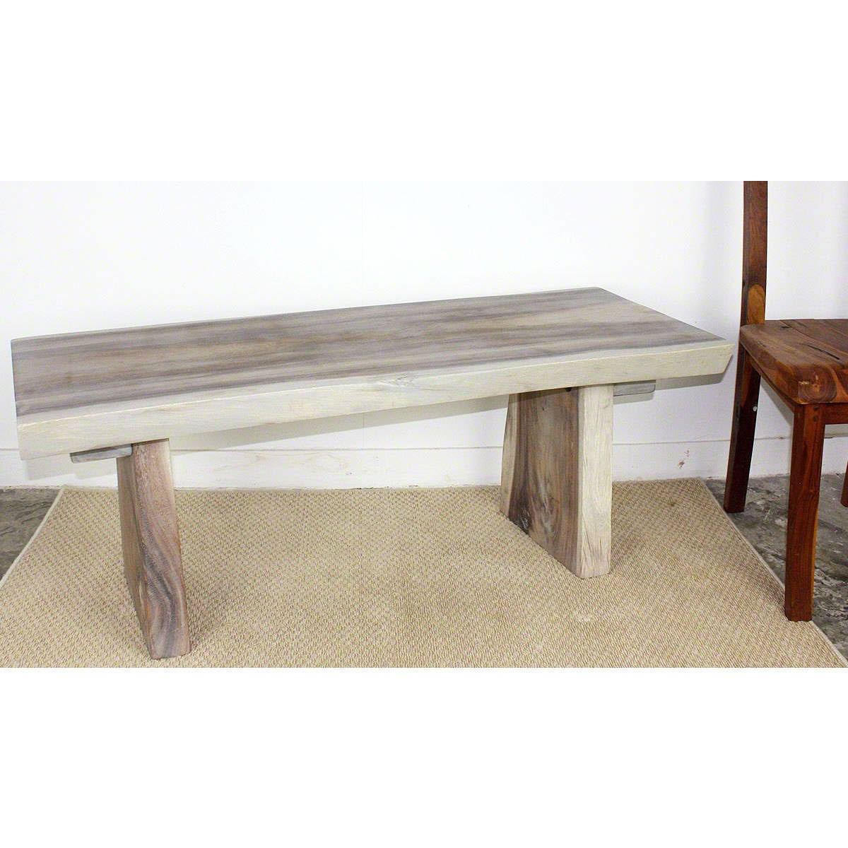 Wood Natural Edge Bench 48 in x 17-20 x 18 in H KD Agate Grey Oil E404