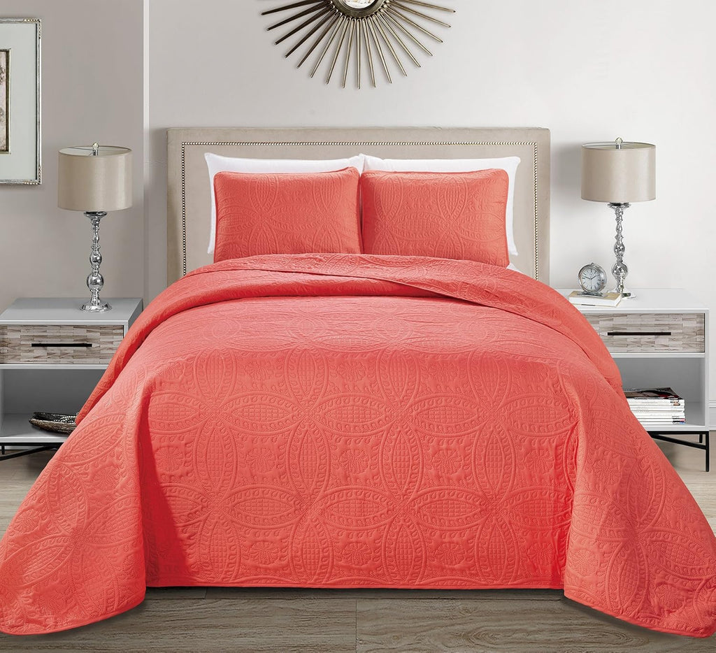3pc King/California King Embossed Oversized Coverlet Bedspread Set Solid White Q15208