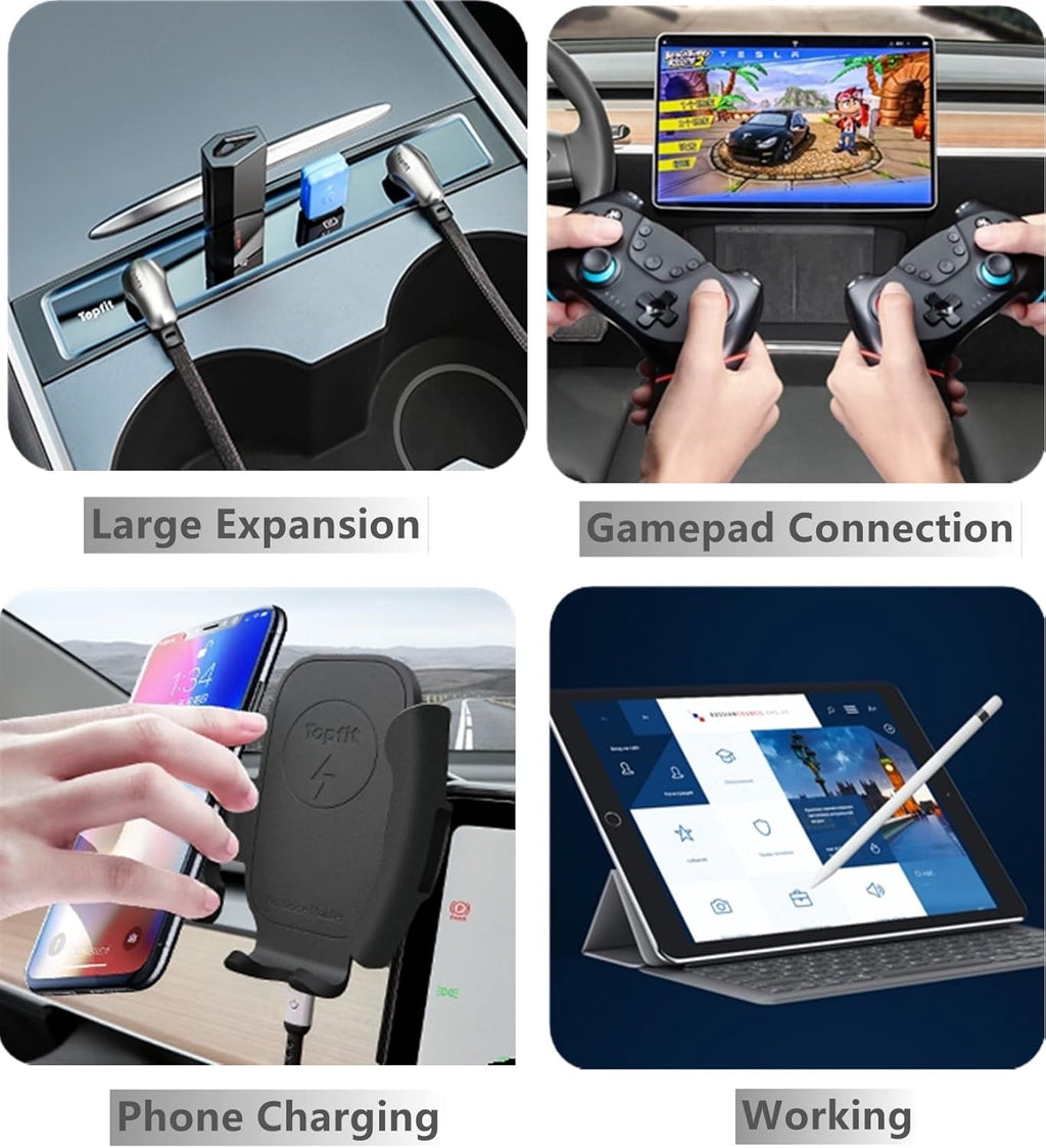 4 in 1 USB Hub Center Console Adapter for Tesla Model Y Model 3, Pack of 2 B4598