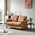Red Brown Linen Fabric Faux Leather Love Seat with Wood Leg Y5800