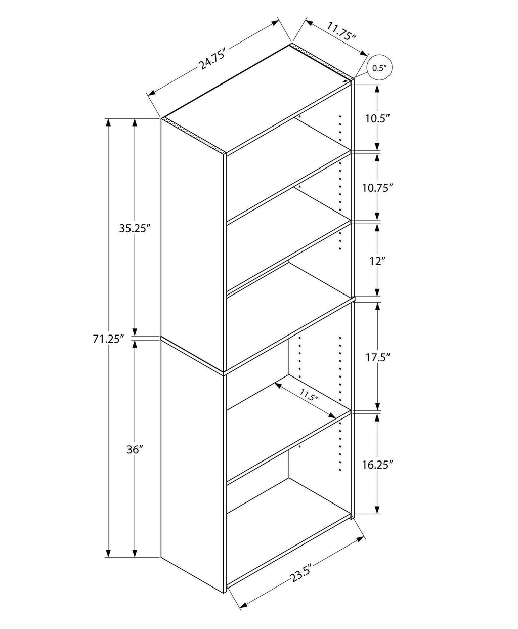 White 5 Shelves Bookcase E619034