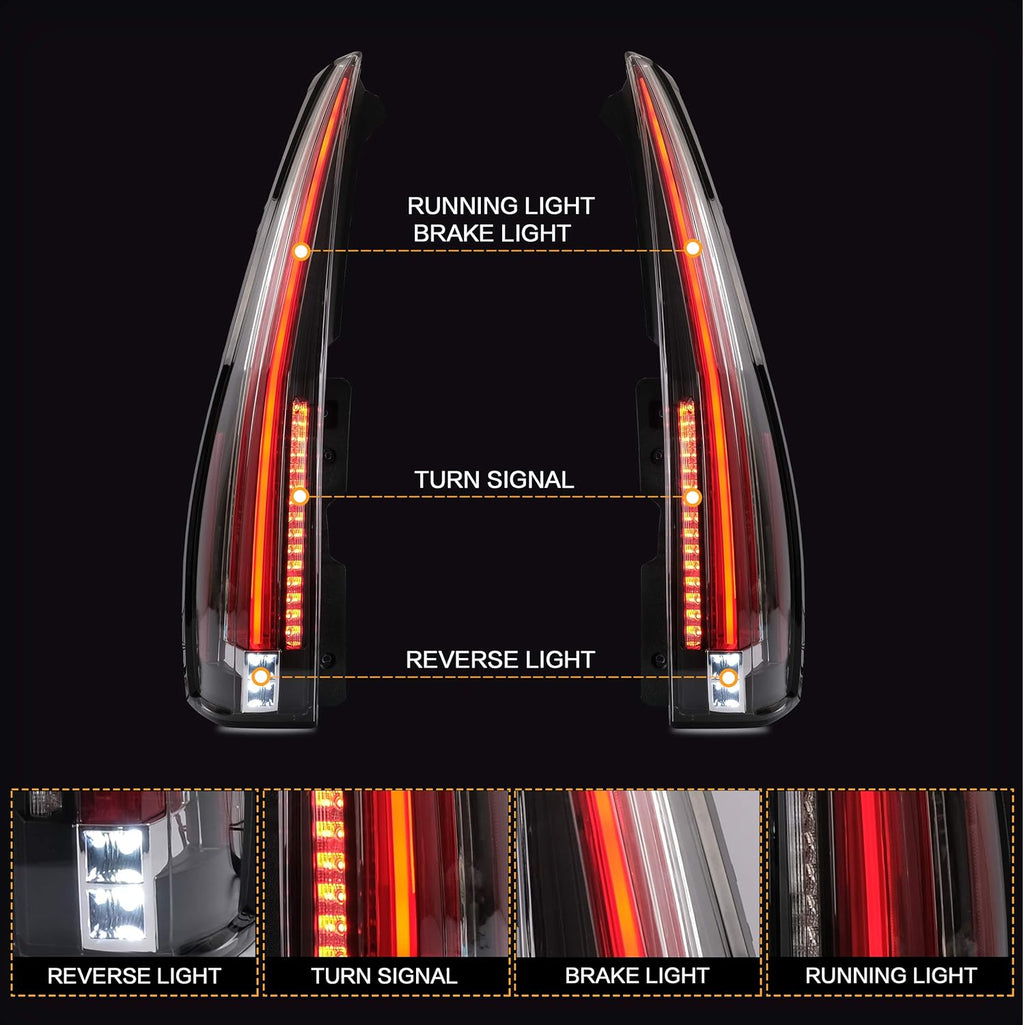Red Clear Tail Lights for 2007-2014 Cadillac Escalade ESV 3rd Gen SUV V646977