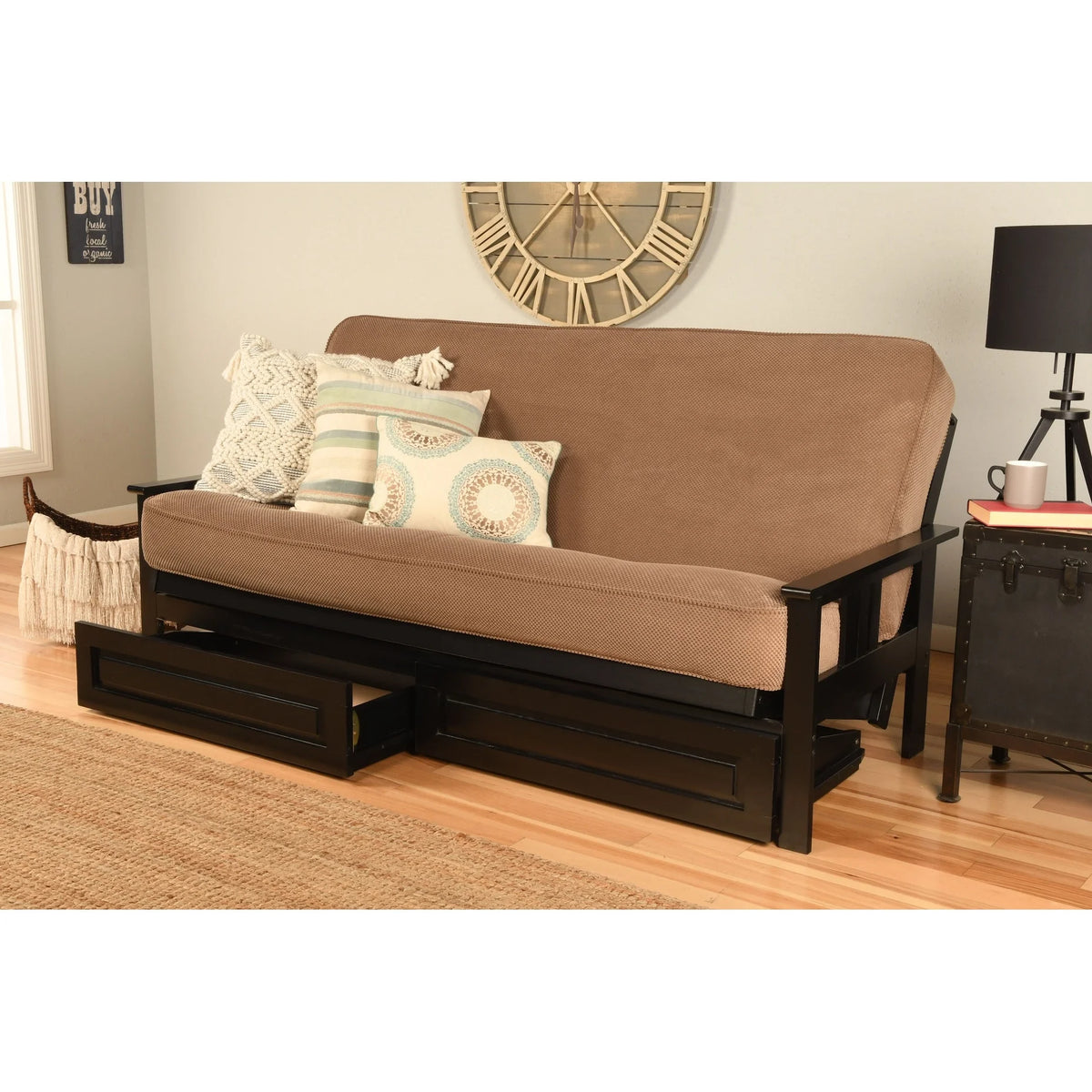 Black Finish Sofa with Storage and Removable Mattress Cover I369