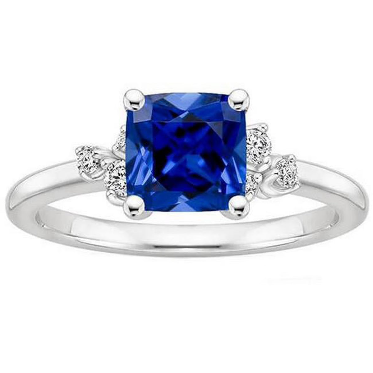 2.50 CT Cushion Blue Sapphire & Diamond Engagement Ring, White Gold N2249