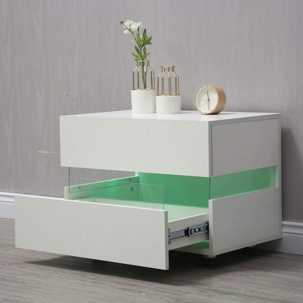 High Gloss 2 Drawer LED Nightstand Cabinet S812