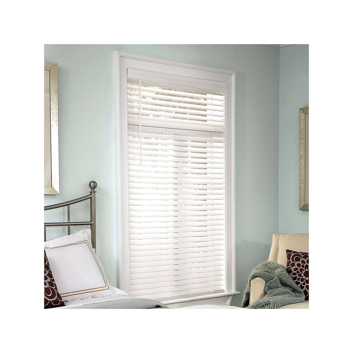 White 30.75X60 Faux Wood Cordless Blind J45593