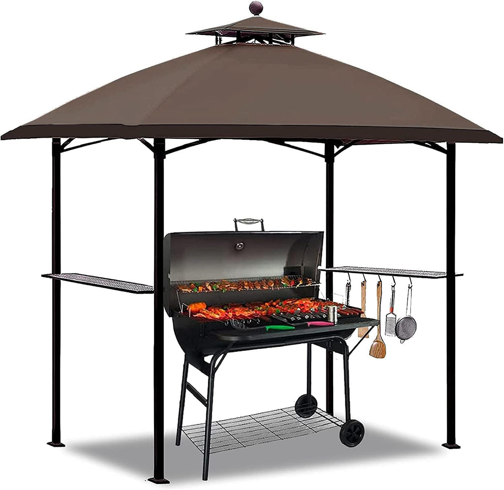Gray 8'x 5' Double Tiered Outdoor BBQ Canopy with LED Light D971