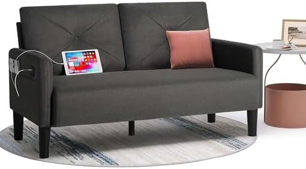 Tufted 2 Seater Loveseat Sofa Couch with Charger Port & Pocket X112