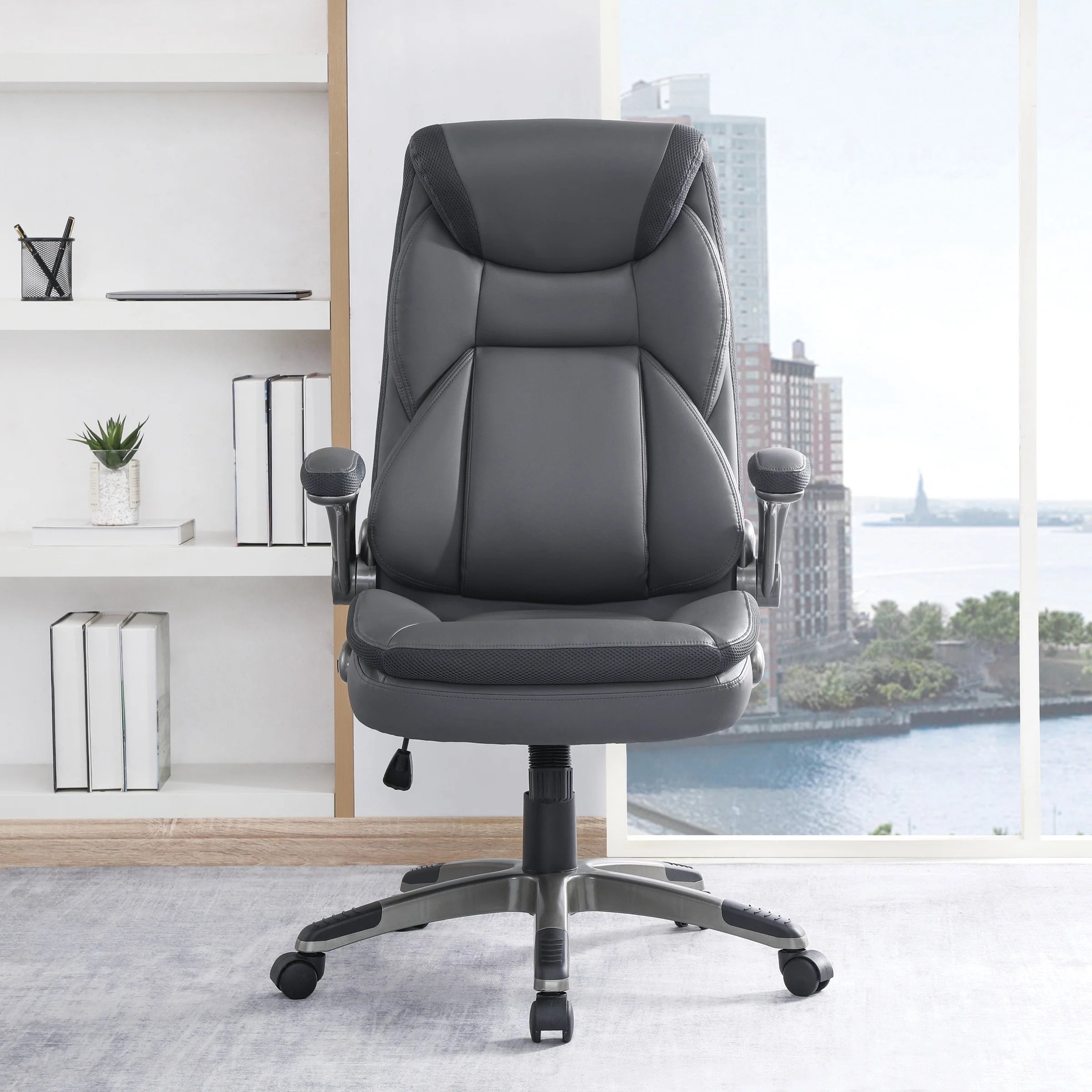 Charcoal Bonded Leather Chair with Nylon Base T539