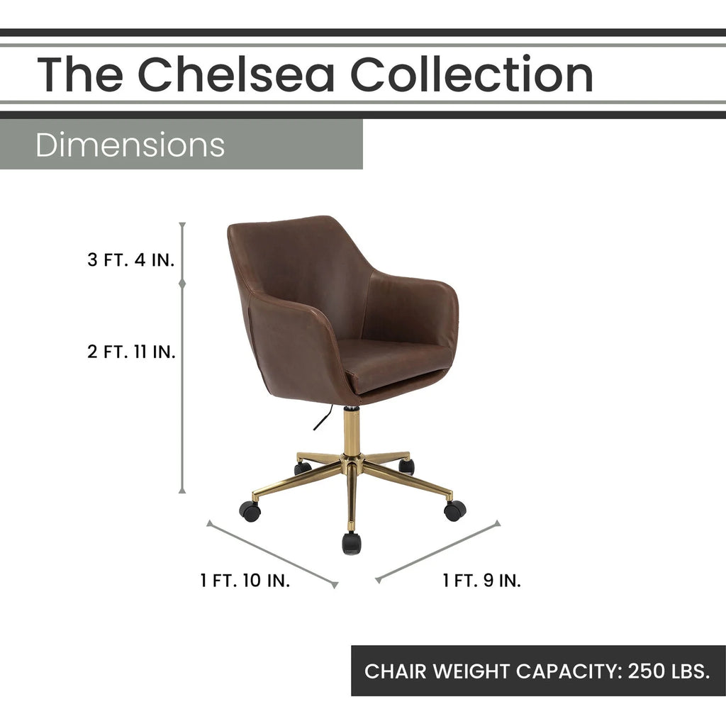 Tufted Office Chair in Faux Brown Leather with Wheels I475