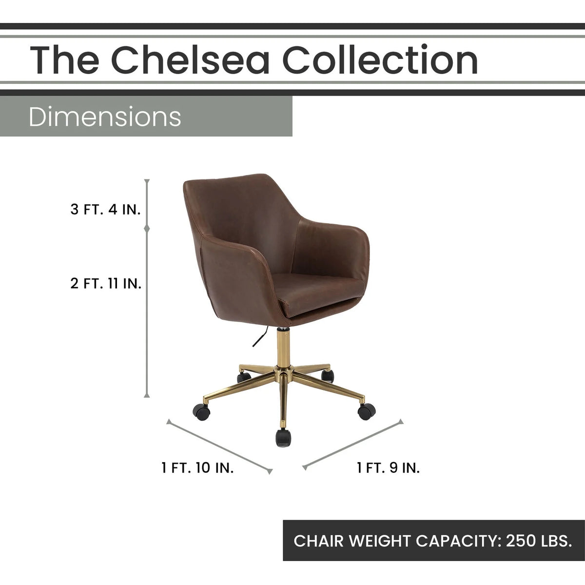 Tufted Office Chair in Faux Brown Leather with Wheels I475