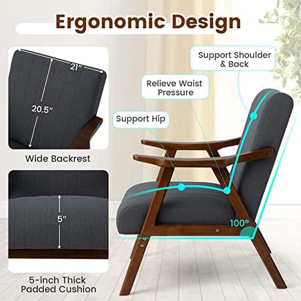 Mid-Century Modern Accent Chair Set of 2 Upholstered Lounge Chair with Arms Wooden Frame Z919264