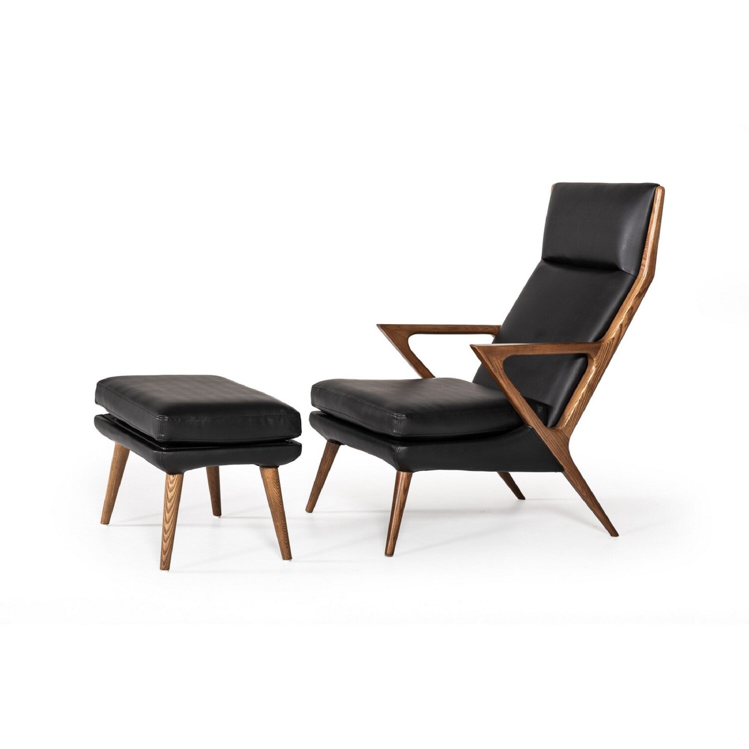 Brown and Black 2 Piece Lounge Chair and Ottoman Set S183