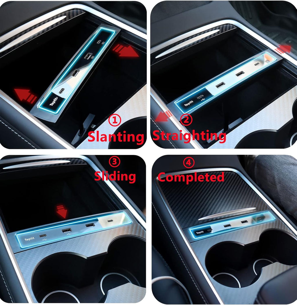 4 in 1 USB Hub Center Console Adapter for Tesla Model Y Model 3, Pack of 2 B4598
