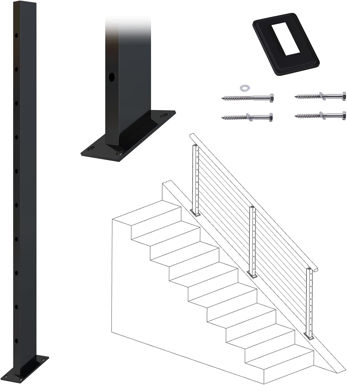 36x1x2 Rectangle Stainless Steel Cable Railing Post M261