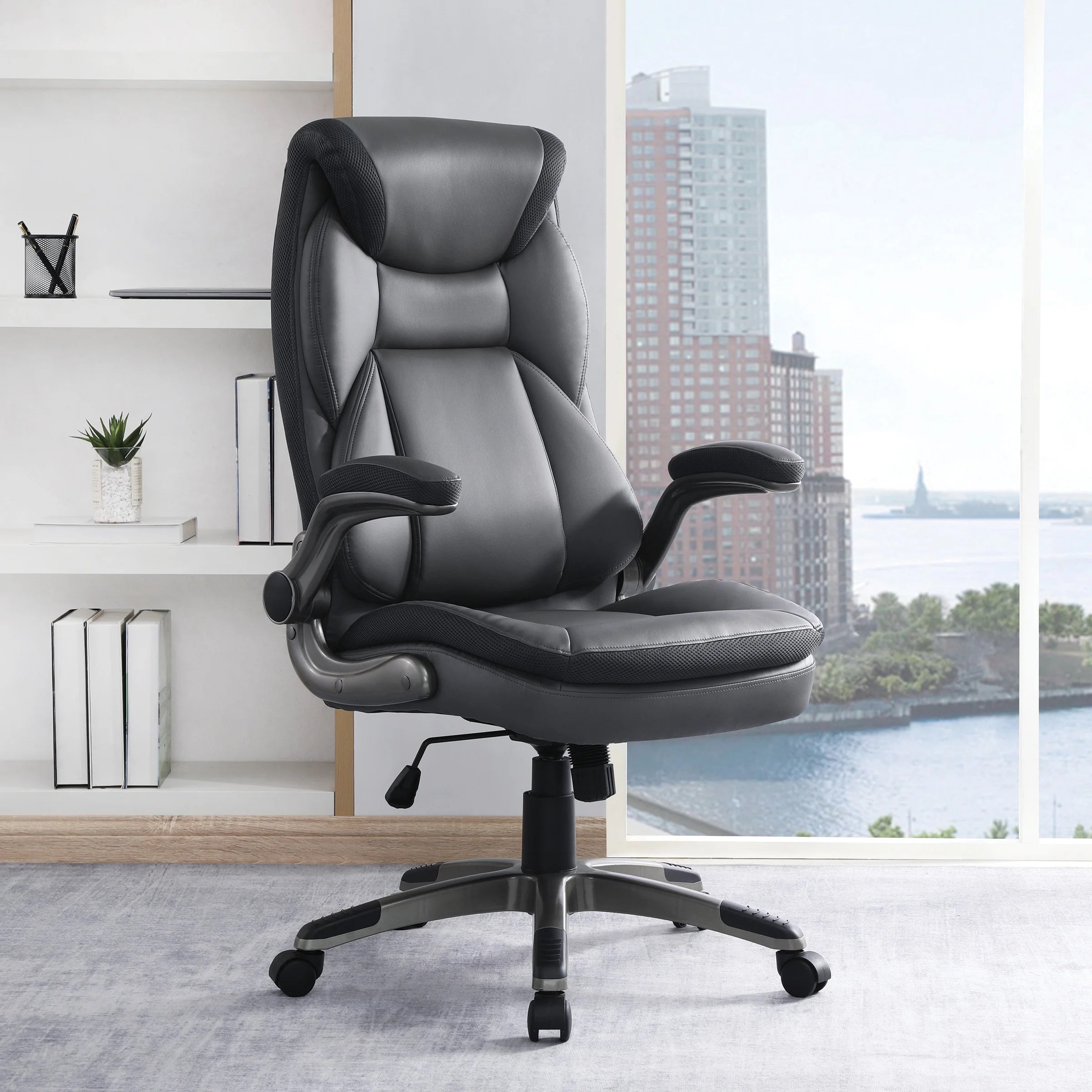 Charcoal Bonded Leather Chair with Nylon Base T539