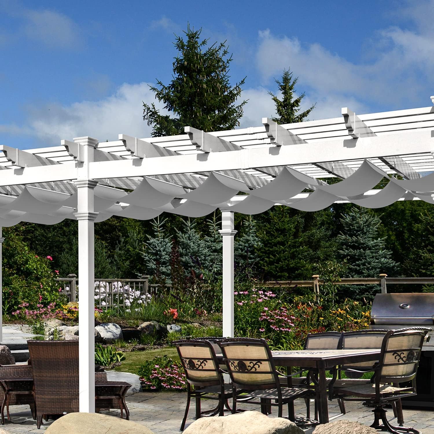 Beige Retractable U Shape Shade Cover with Cable Hardware 7'Wx16'L M3206