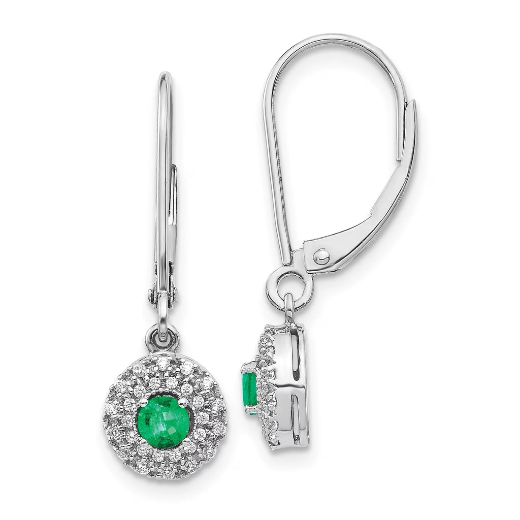 14 Karat White Gold Lab Grown Diamond and Lab Created Emerald Leverback Earrings E352569