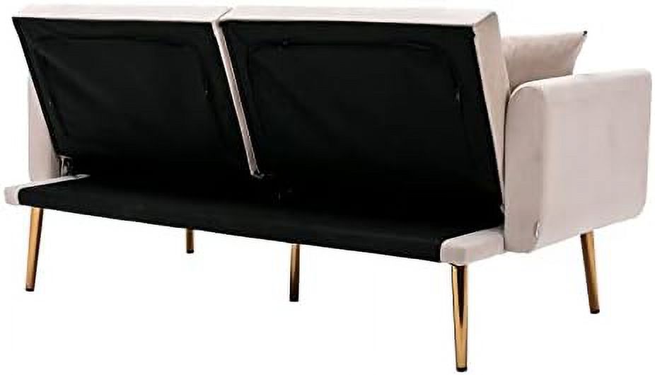 Green Velvet Convertible Sofa Bed with Gold Metal Feet K9856