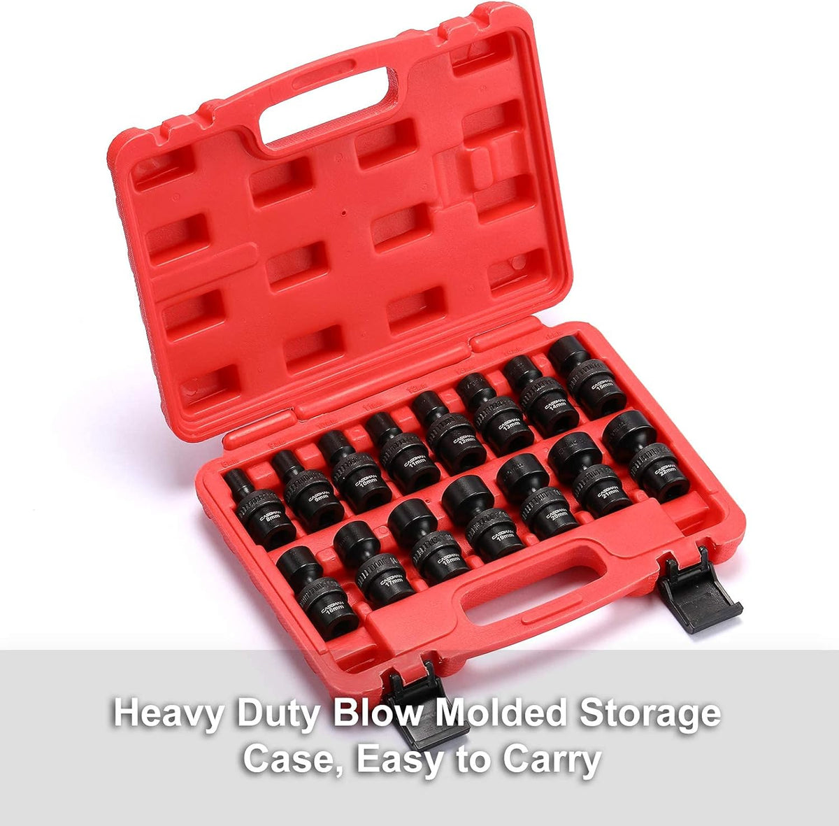 15 PCS 3/8 Drive Shallow Universal Impact Socket Set, 6 Point, Metric, 8-22mm W827
