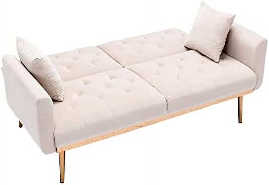 Green Velvet Convertible Sofa Bed with Gold Metal Feet K9856