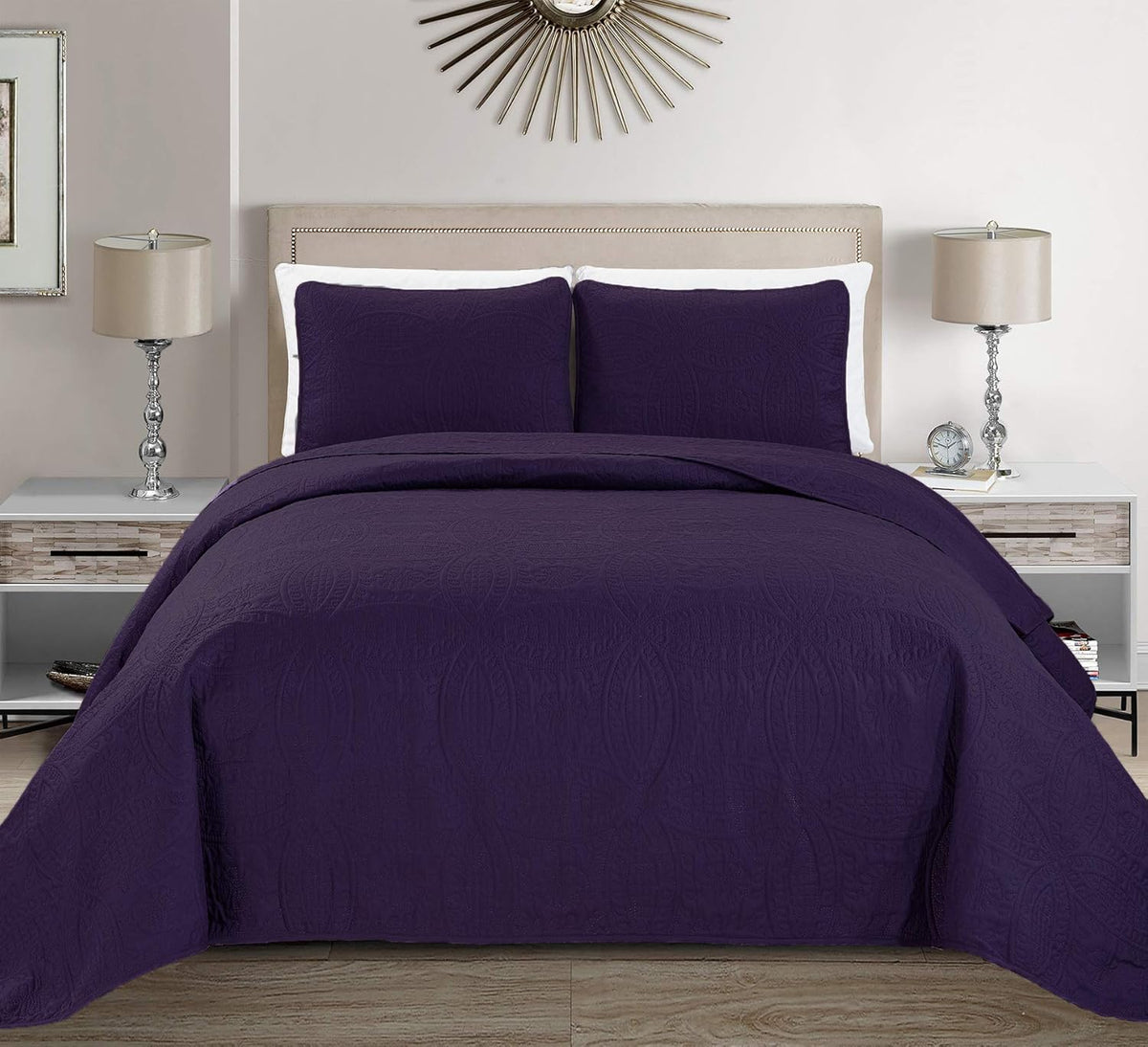 3pc King/California King Embossed Oversized Coverlet Bedspread Set Solid White Q15208