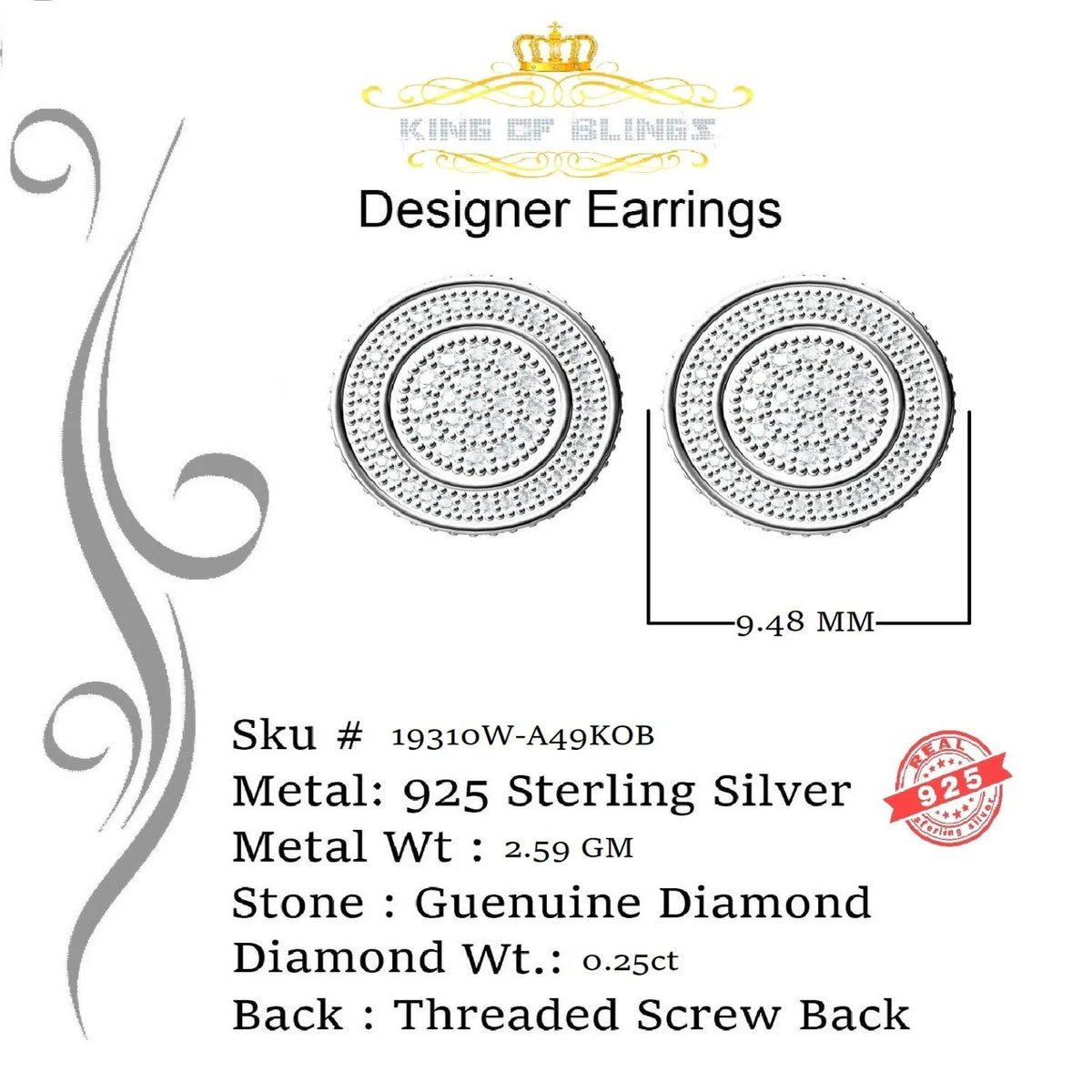 0.15ct Diamond 925 Sterling Silver Stud Earrings V6871