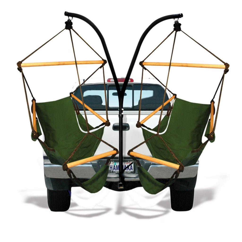 Hunter Green Hammock Trailer Hitch Stand with Wood Dowels Chair Combo F19246