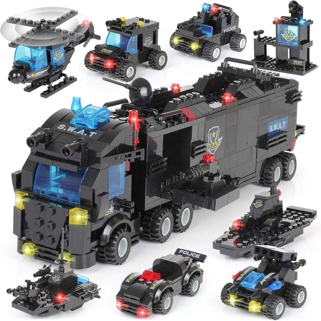 1110 PCS SWAT City Police Station Mobile Command Center Truck Car Building Blocks Set with Storage Box I866760