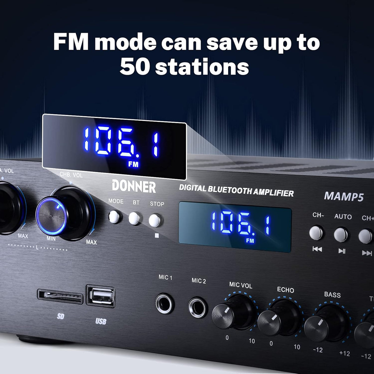 Bluetooth 5.0 Stereo Audio Amplifier Receiver, 4 Channel, 440W Peak Power M85667