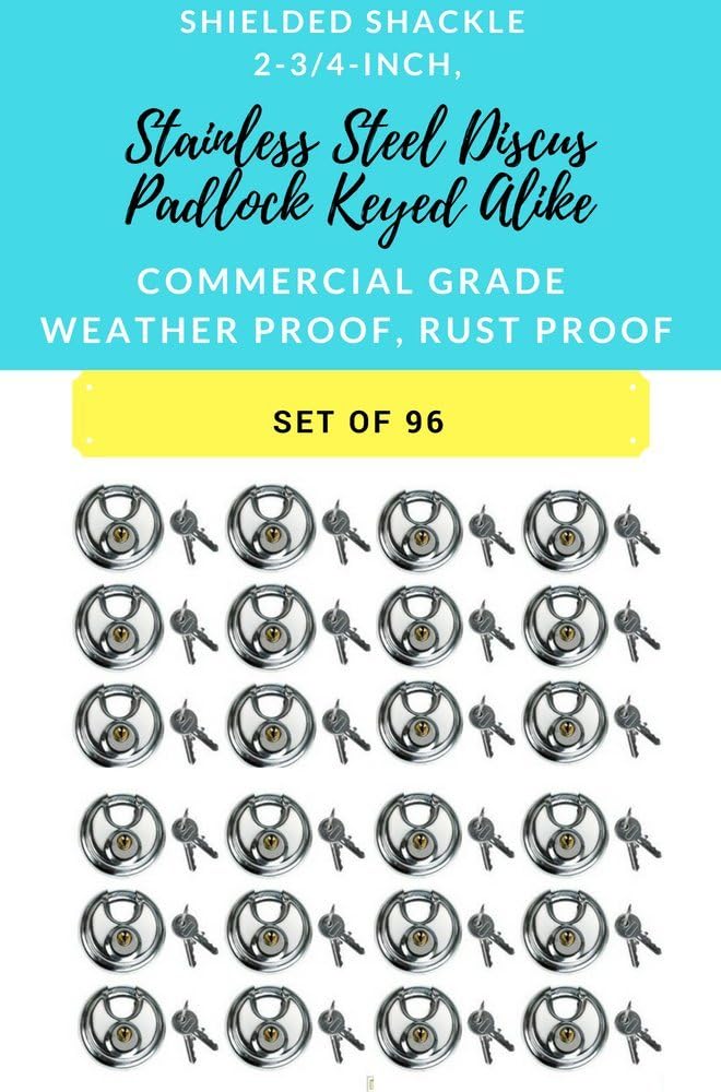 Set of 96 Round Disc Padlocks Keyed Alike 70mm Stainless Steel P319287
