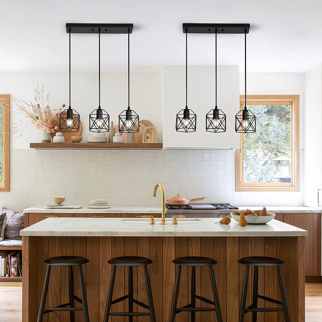 Black Finish 3 Lights Cage Pendant Lighting J53505