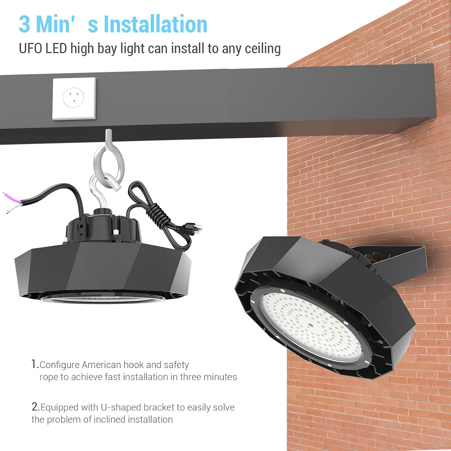 100W LED High Bay Light 5000K Dimmable 15,000LM Pack of 2 A34872