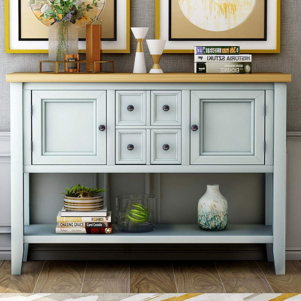 Antique Blue Buffet Table with Bottom Shelf I98253