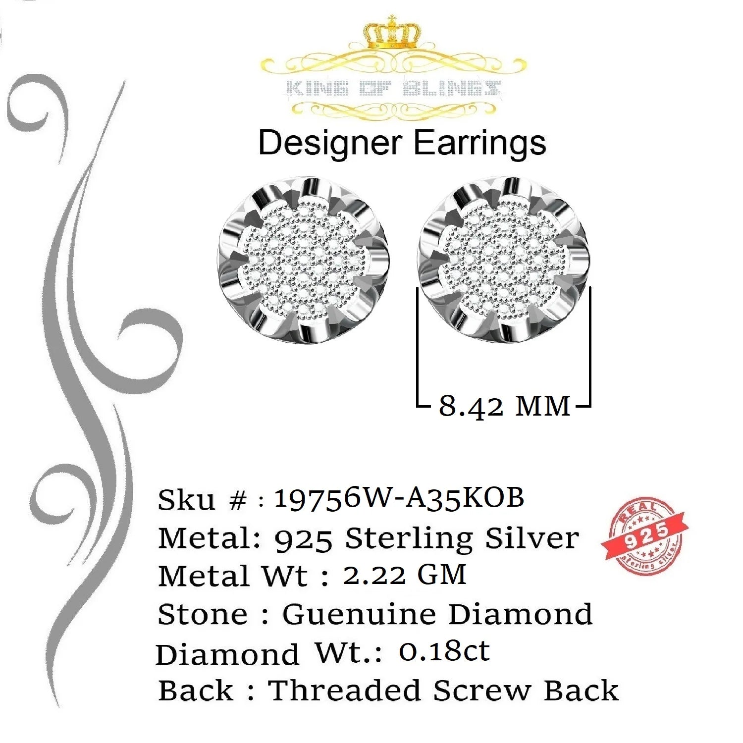 925 Sterling Silver Diamond Stud Earrings A2498
