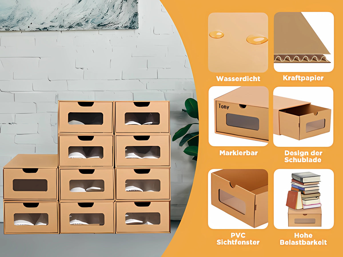 10Pcs Stackable Cardboard Shoe Box Storage Organizer H625834