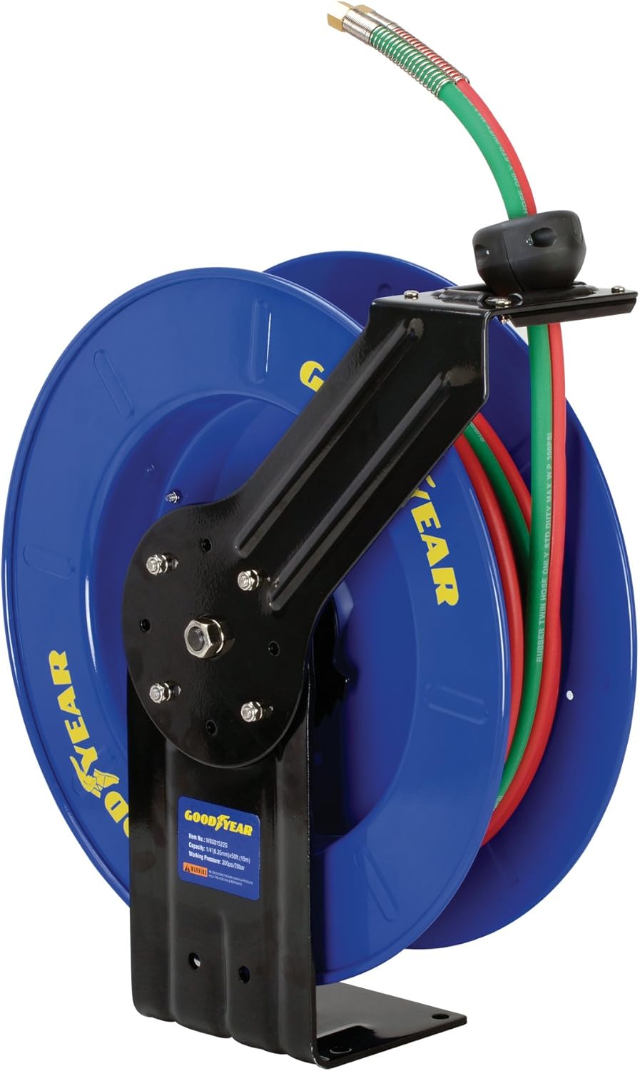 Retractable Twin Oxygen Acetylene Rubber Hose Reel, 1/4" x 50', 300PSI V827253