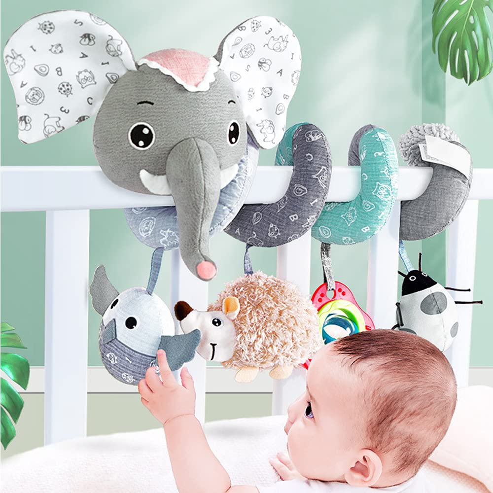 Gray Elephant Baby Car Seat Toys with Musical Owl Rattles Hedgehog Beep Ladybird Squeaker V238128
