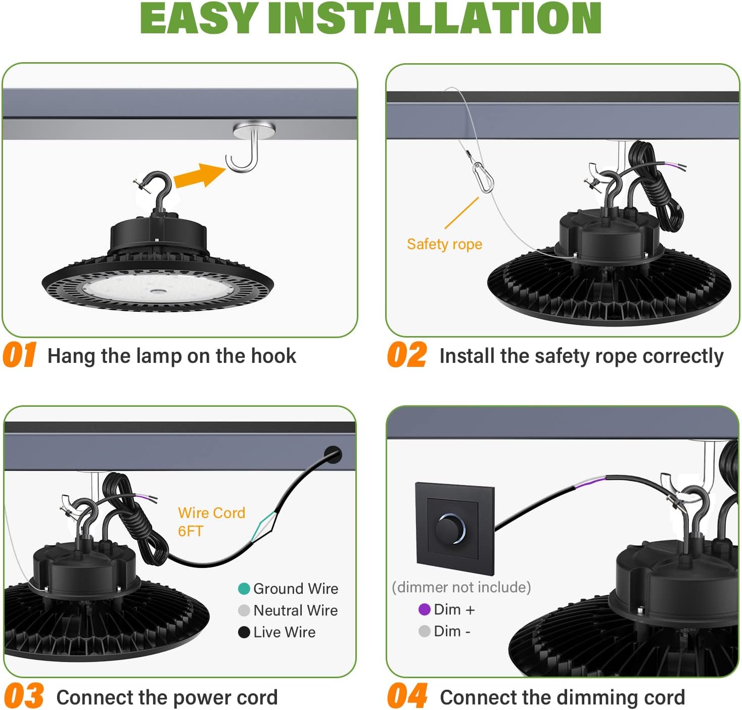 LED High Bay Light 240W UFO 5000K 36,000LM, 0-10V Dimmable, UL Certified Driver IP65, Hook Mount X184