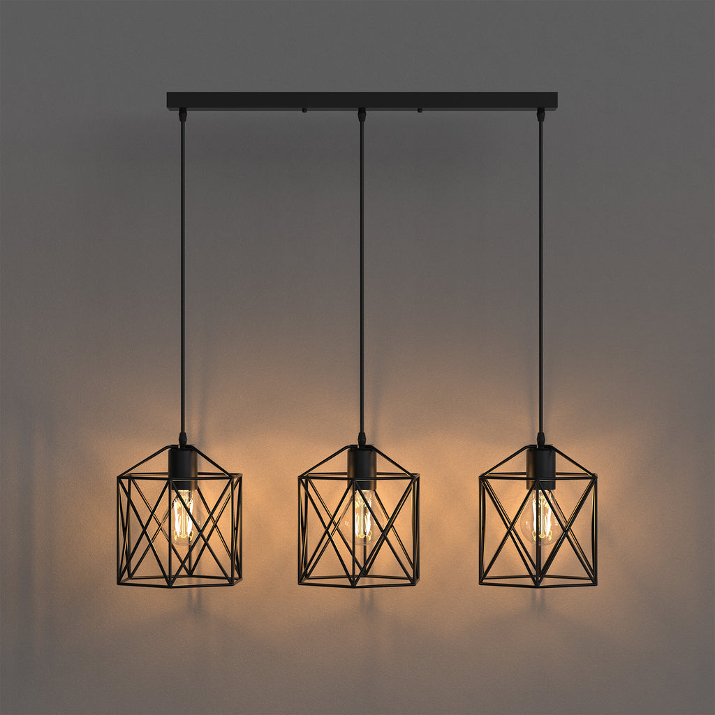 Black Finish 3 Lights Cage Pendant Lighting J53505