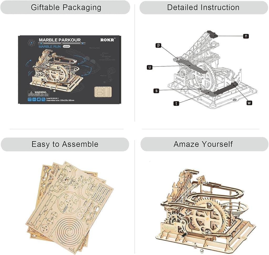 3D Wooden Marble Run Kit & Treasure Box A203702